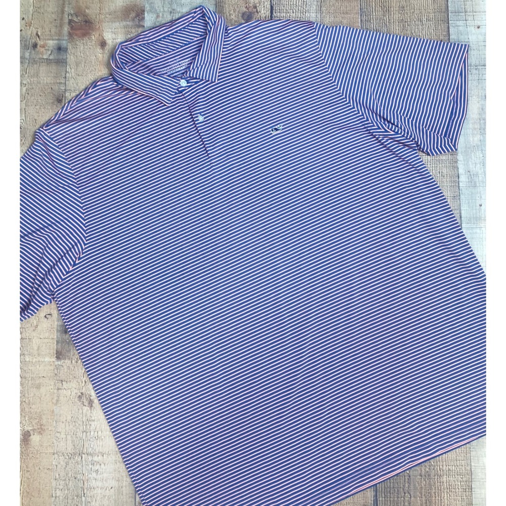 Vineyard Vines Performance Polo Shirt Mens XXL Navy Pink Striped Short Sleeve